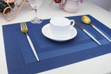 Placemats, Washable Woven Vinyl Placemats for Dining Tables, Easy to Clean Plastic Placemats Set of 6 (18 X12 Inch, Navy Blue) - Front View