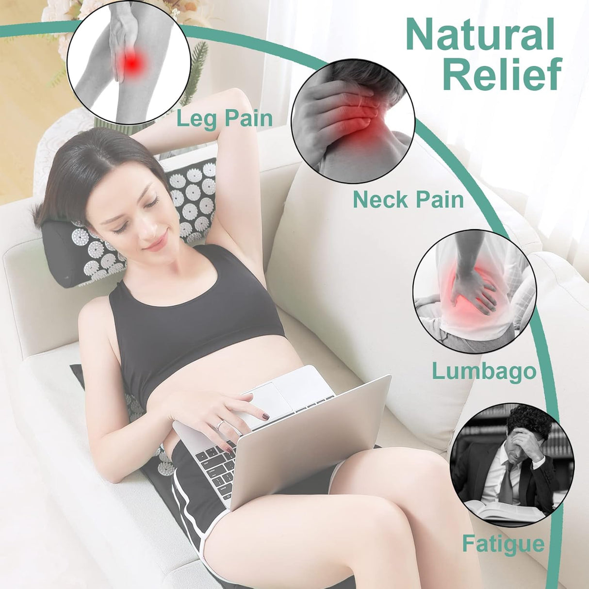 Acupressure Mat and Pillow Set with Bag Acupuncture Mat for Neck and Back Pain, Muscle Relaxation Stress Relief, Sciatica Pain Relief Pillow - Pink