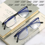 Anti-blue Light Myopia Glasses Ready-made Business Men Women Metal Square Glasses Diopter 0 -0.5 -1.0 -1.5 To -6.0 3 - Front View