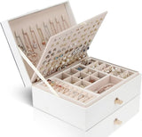 Jewelry Box Organizer for Necklaces, Earrings, Bracelets, Rings, Large PU Leather Jewelry Box with 3 Stackable Layers (White)