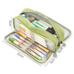 Large Capacity Pencil Case, 3 Compartments, Bag, School Pink