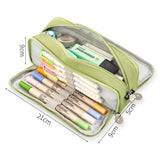 Large Capacity Pencil Case, 3 Compartments, Bag, School Pink - Side View