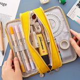 Large Capacity Pencil Case, 3 Compartments, Bag, School Pink - 45-Degree Angle