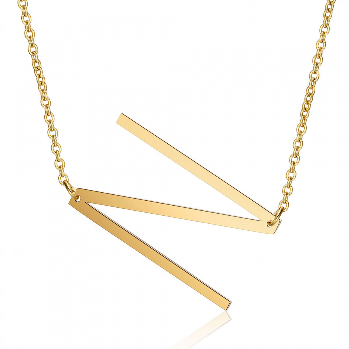Sideways Block Initial Letter Pendant Necklace for Women ---