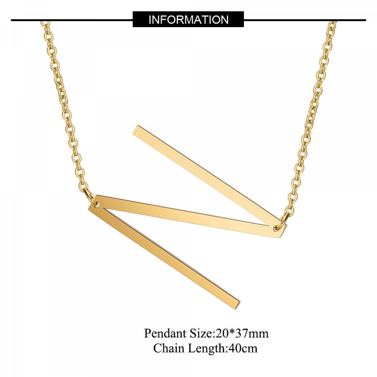 Sideways Block Initial Letter Pendant Necklace for Women ---