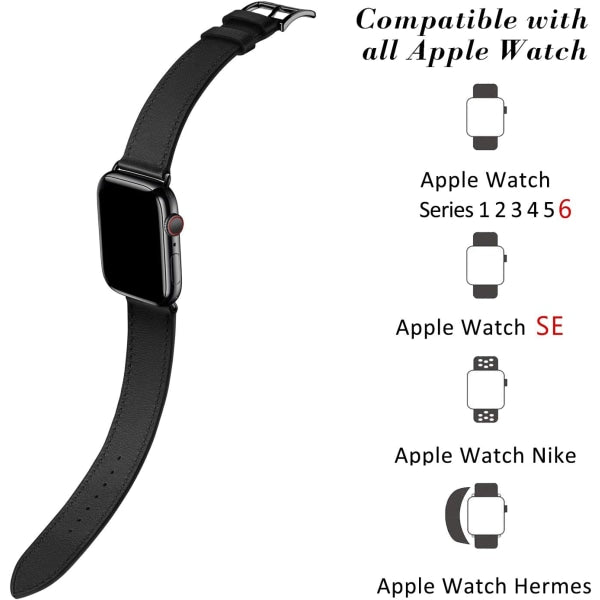 Black/Brown Compatible with Apple Watch Strap 38/40/41 mm, Leather