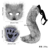 Halloween costume simulation fox mask gloves plush fox tail handmade animal tail cosplay props accessories Red, brown and white three-piece set One Size - 45-Degree Angle