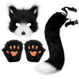 Halloween costume simulation fox mask gloves plush fox tail handmade animal tail cosplay props accessories Red, brown and white three-piece set One Size - Rear View