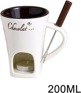 Tealight Fondue Set, Ceramic Melting Pot for Chocolate and Dessert Beige - Front View