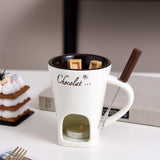 Tealight Fondue Set, Ceramic Melting Pot for Chocolate and Dessert Beige - Top-Down View