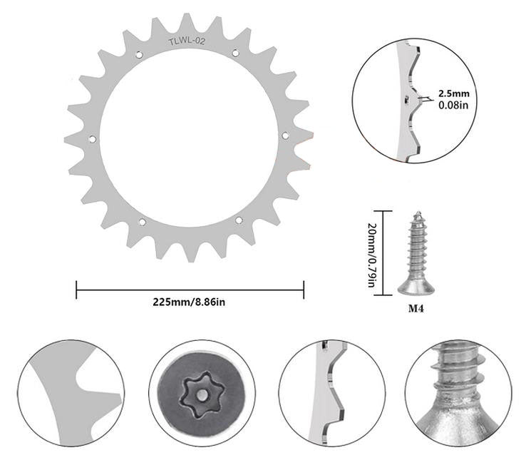 Worx Landroid Robotic Lawn Mower Pulley Sprocket Studs Anti-Slip Wheels-L Type 225mm, 2pcs