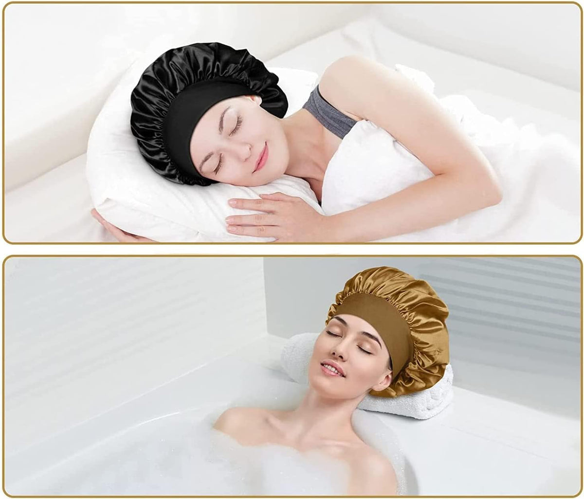 Large Satin Night Cap for Curly Hair, Breathable Silk Sleep Hat for Women and Girls, Gold Gold