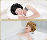 Large Satin Night Cap for Curly Hair, Breathable Silk Sleep Hat for Women and Girls, Gold Gold
