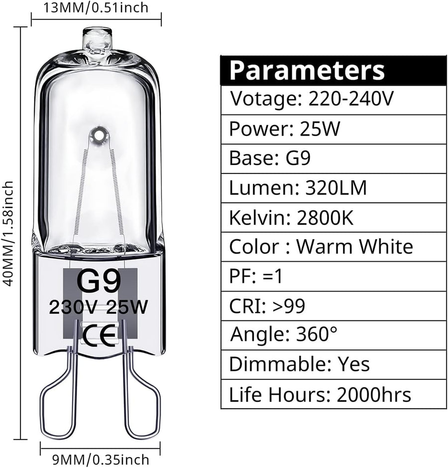 G9 halogen bulbs 28W, 230V, 10-pack 28W 28W