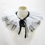 Women's Renaissance Tulle Ruffled False Collar Layered Black White Mesh Clown Choker Lace Up Victorian Neck Ruff Shawl Cosplay Props