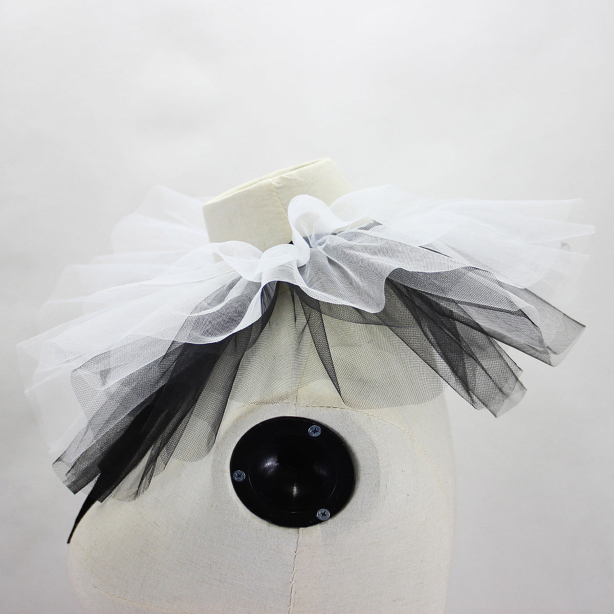 Women's Renaissance Tulle Ruffled False Collar Layered Black White Mesh Clown Choker Lace Up Victorian Neck Ruff Shawl Cosplay Props