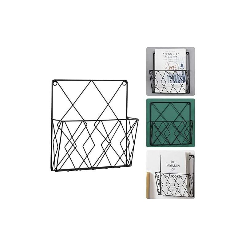 Wall Mounted Newspaper Holder Newspaper Shelf Storage Rack Black Draw