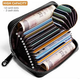 Credit Card Holder RFID Blocking Genuine Leather Mini Credit Card Case with Zipper