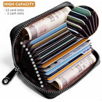 Credit Card Holder RFID Blocking Genuine Leather Mini Credit Card Case with Zipper