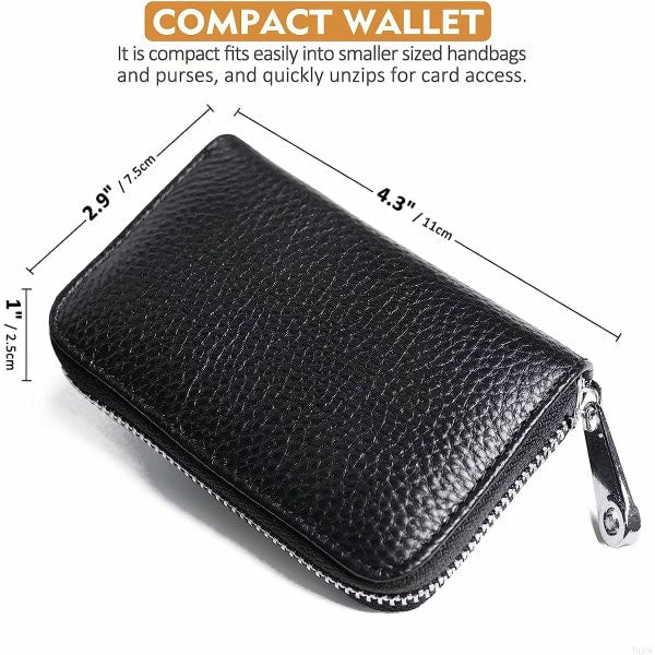 Credit Card Holder RFID Blocking Genuine Leather Mini Credit Card Case with Zipper