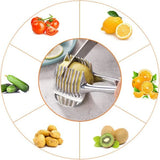 Tomato Cutter Lemon Cutter Multifunctional Fruit Cutter Tool Handheld Round Fruit Tongs Onion Holder Vegetable Cutter - Side View
