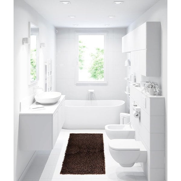 Bathroom Mat Chenille Dark Brown, Fluffy Bathroom Mat (50 x 80 cm) Coffee