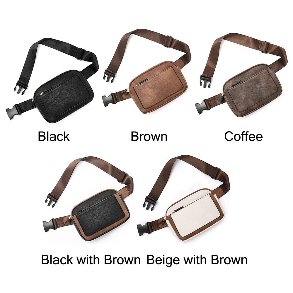 Women's PU Leather Belt Bag Crossbody Waist Bag Travel Shoulder Bags Black