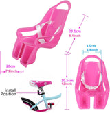 Doll Stroller Seat for Doll, Children's Bicycle Doll Seat with DIY Decals for Decoration PINK - Rear View
