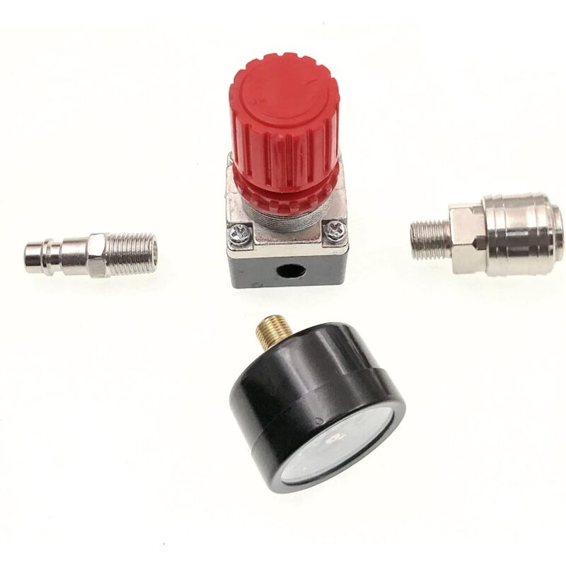 1/4\" Pressure Reducer for Compressed Air, Pressure Reducer, 4 Holes with Gauge for Compressor