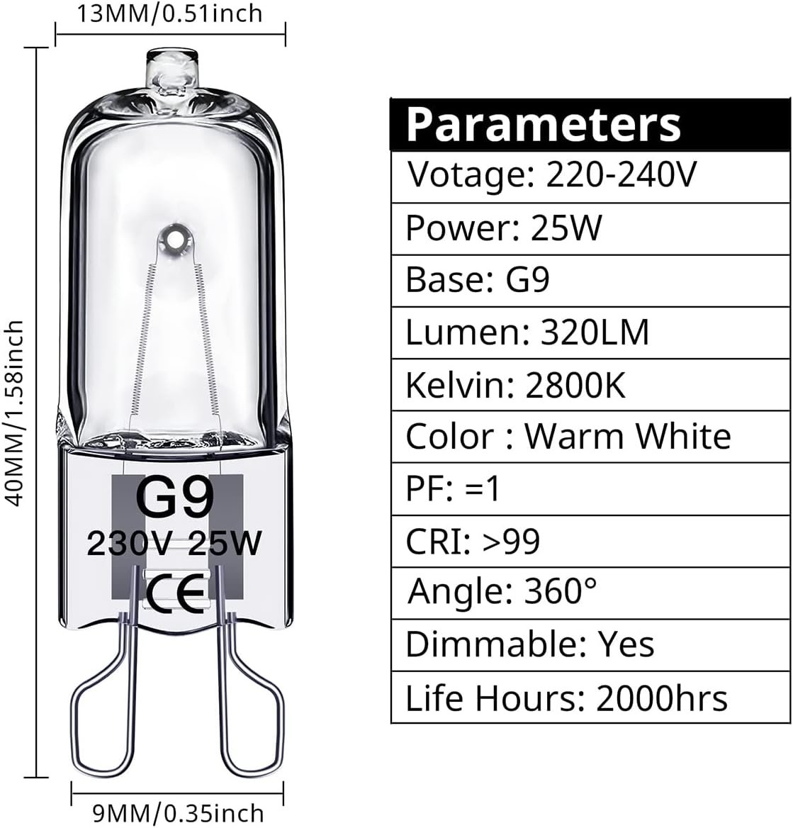 G9 halogen bulbs 25w 230v 10-pack