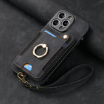 Suitable for iPhone mobile phone leather case RFID anti-theft brush ring buckle lanyard multifunctional card case Light Purple [With Leather Strap] Light Purple [With Leather Lanyard]] iPhone 15