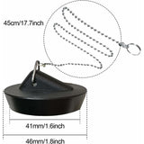 Rubber Sink Stopper with Ball Chain, Universal Stainless Steel Sink Stopper with Hook for Sink or Bathtub - Front View