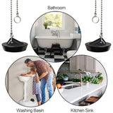 Rubber Sink Stopper with Ball Chain, Universal Stainless Steel Sink Stopper with Hook for Sink or Bathtub - 45-Degree Angle