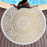 Round microfiber mandala beach towel hippie boho beach towel with tassels oversized wrap blanket tr - Front View