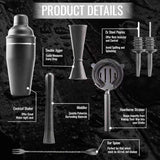 Cocktail Shaker Set - Matte Black - Stainless Steel Black Black - Front View