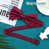 Pre-tied Bow Tie for Men, Tux Bow Tie Adjustable Formal Neck Bow Tie Satin Bow Tie for Party Wedding (Red) - Front View