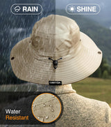 Fishing Hat UPF 50+ Wide Brim Sun Hat for Men and Women, Mens Bucket Hat with UV Protection for Hiking Beach Hats (Khaki - Top-Down View