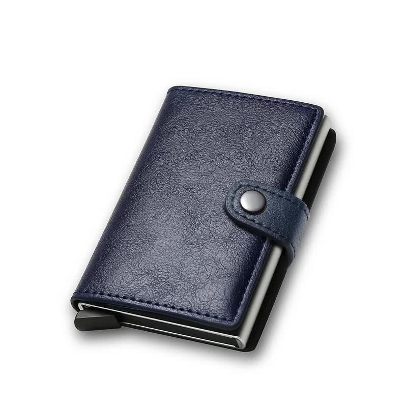 Carbon Fiber Credit Card Holder Wallet Men RFID Smart Metal Thin Slim Pop Up Minimalist Wallet Small Black Wallet Metal Vallet Blue