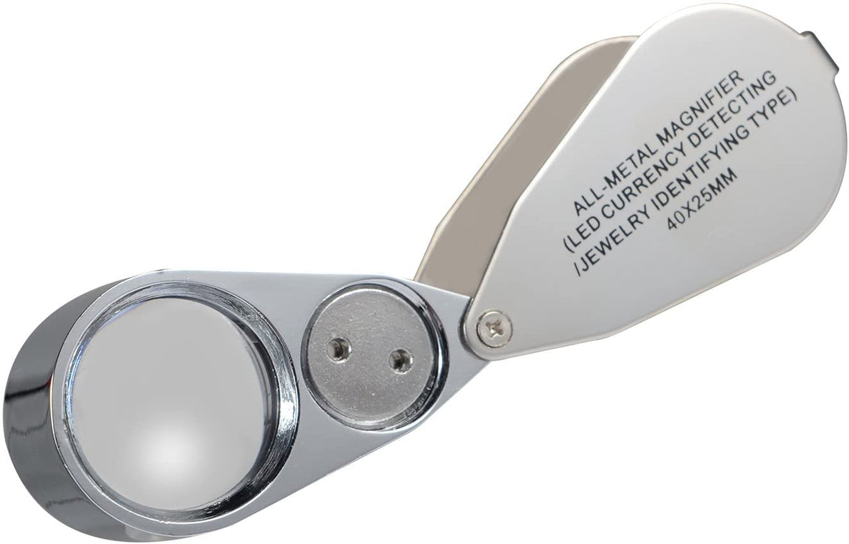 Jewelers Loupe 40X Magnification Metal Foldable Loupe with LED & UV Light