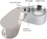 Jewelers Loupe 40X Magnification Metal Foldable Loupe with LED & UV Light - Side View