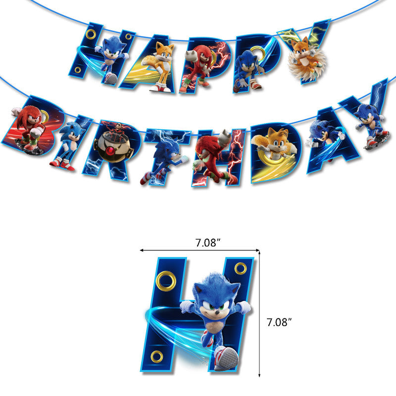 Sonic Birthday Theme Party Decoration Cartoon Drag Flag Insert Balloon Set D