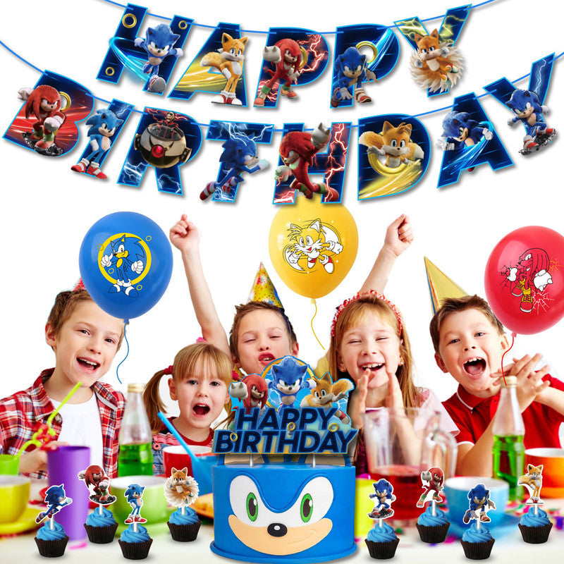 Sonic Birthday Theme Party Decoration Cartoon Drag Flag Insert Balloon Set D