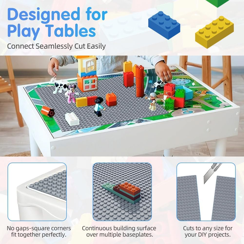 Building Plate, 4 pieces of classic base plates, 25.5 x 25.5 cm, base plate, compatible with all major brands, building toys for children 4 pieces light gray
