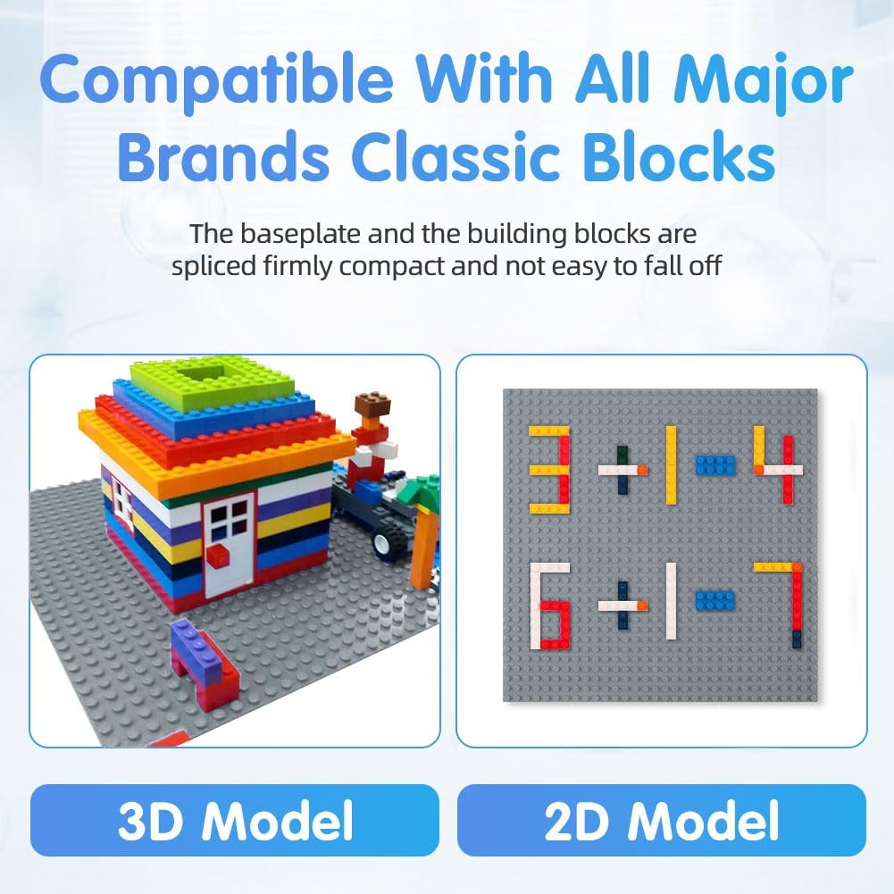 Building Plate, 4 pieces of classic base plates, 25.5 x 25.5 cm, base plate, compatible with all major brands, building toys for children 4 pieces light gray
