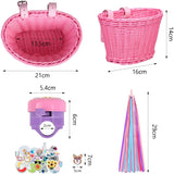 Pink purple children's bicycle basket with adjustable straps at the front - 45-Degree Angle