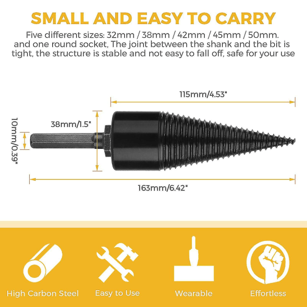 Industrial wood drill bits, wood cones, hexagonal shank, wood splitter, screw splitter, 38 mm