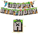 Minecraft Theme Happy Birthday Set Decoration Accessories Banner Pull Flag Cake Decorations Kit null none