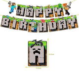Minecraft Theme Happy Birthday Set Decoration Accessories Banner Pull Flag Cake Decorations Kit null none - Front View