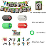 Minecraft Theme Happy Birthday Set Decoration Accessories Banner Pull Flag Cake Decorations Kit null none - 45-Degree Angle