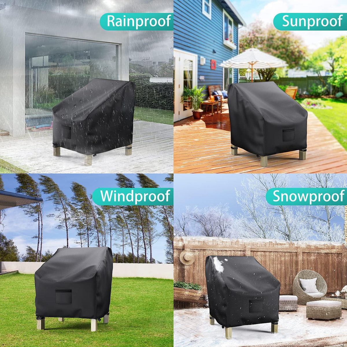 Garden Furniture Covers, Waterproof, 2-Pack, Lawn Mower Chair Covers 600D Heavy Duty Oxford Fabric, Large Covers for Lounge Chairs with Deep Seat
